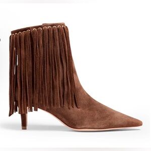 Cinq A Sept SAMMY BROWN FRINGE SUEDE ZIP KIYTEN HEEL ANKLE BOOTS SHOES US 7